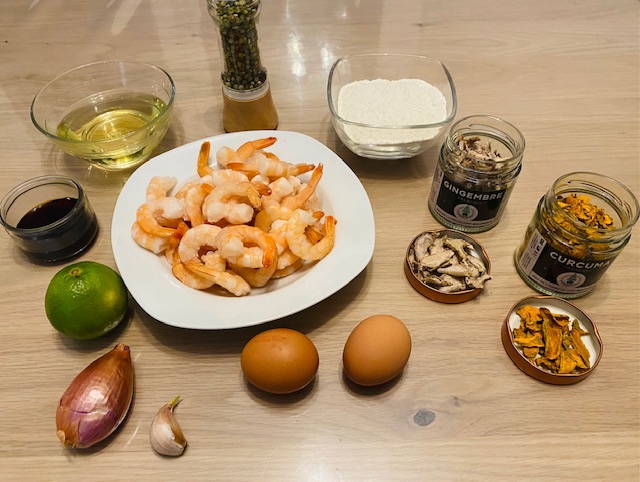 Ingrédients pour Beignets de crevettes - Gingembre et curcuma