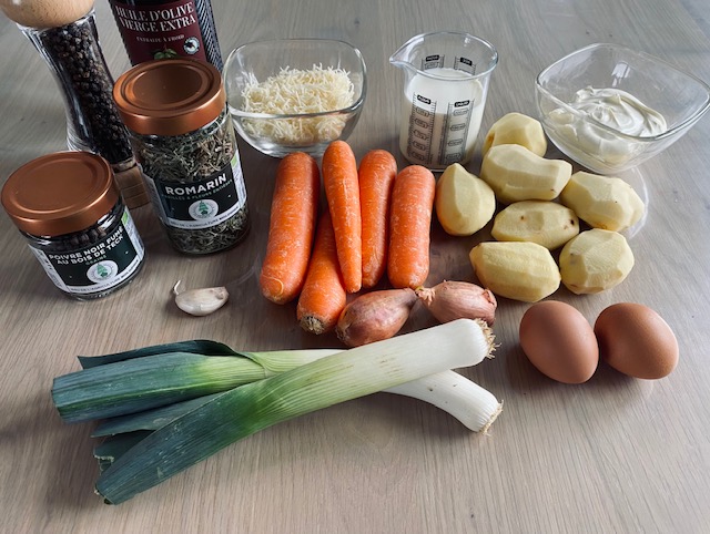 Ingrédients pour le gratin aux légumes d'hiver