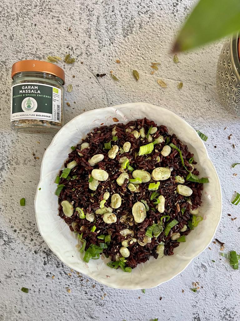 Riz noir fèves et garam massala Bio