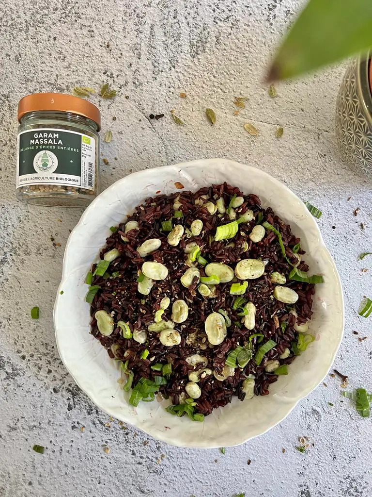 Riz noir fèves et garam massala Bio